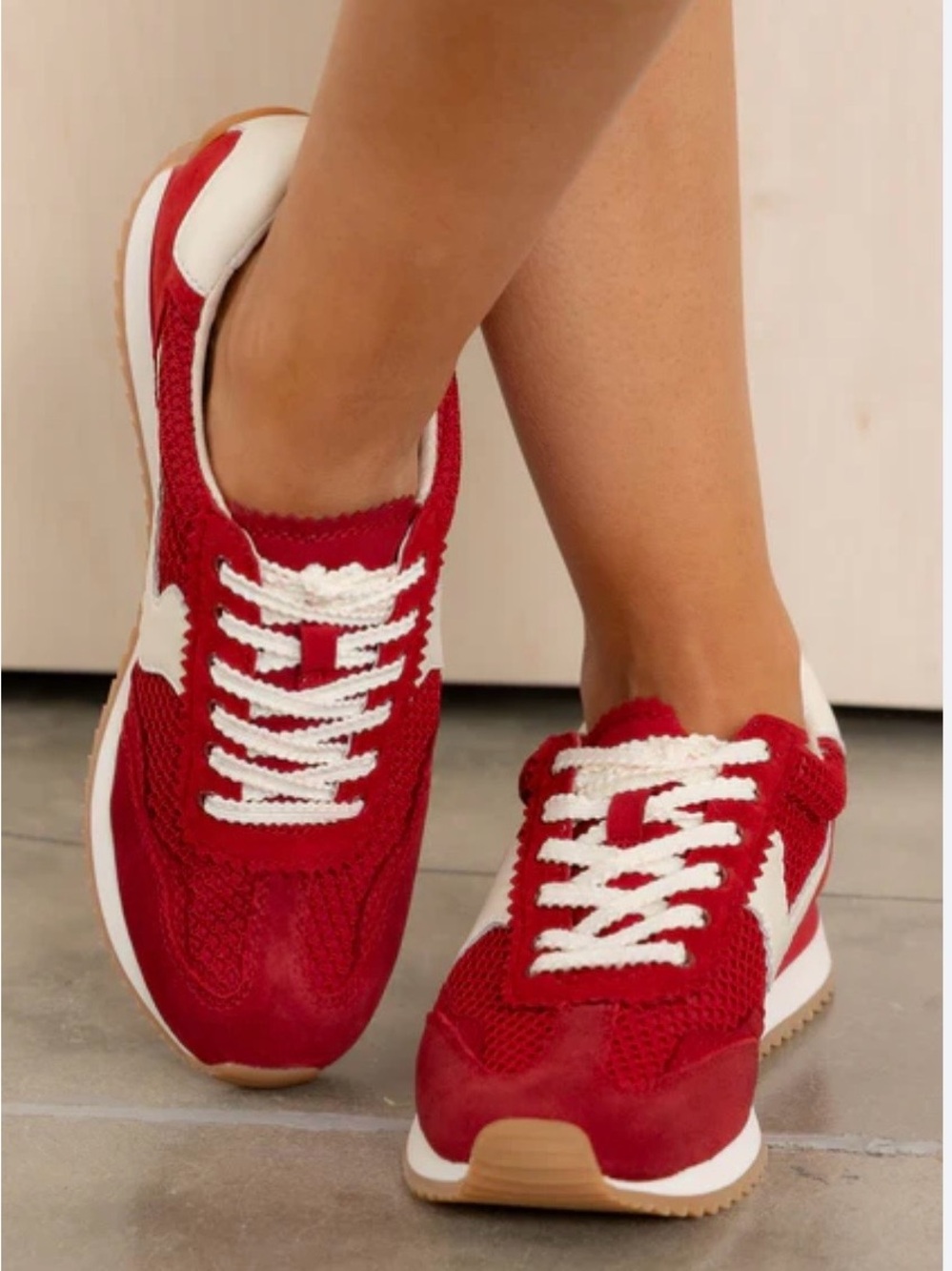 Dolce Vita Red and White Knit Lace-Up Sneakers
